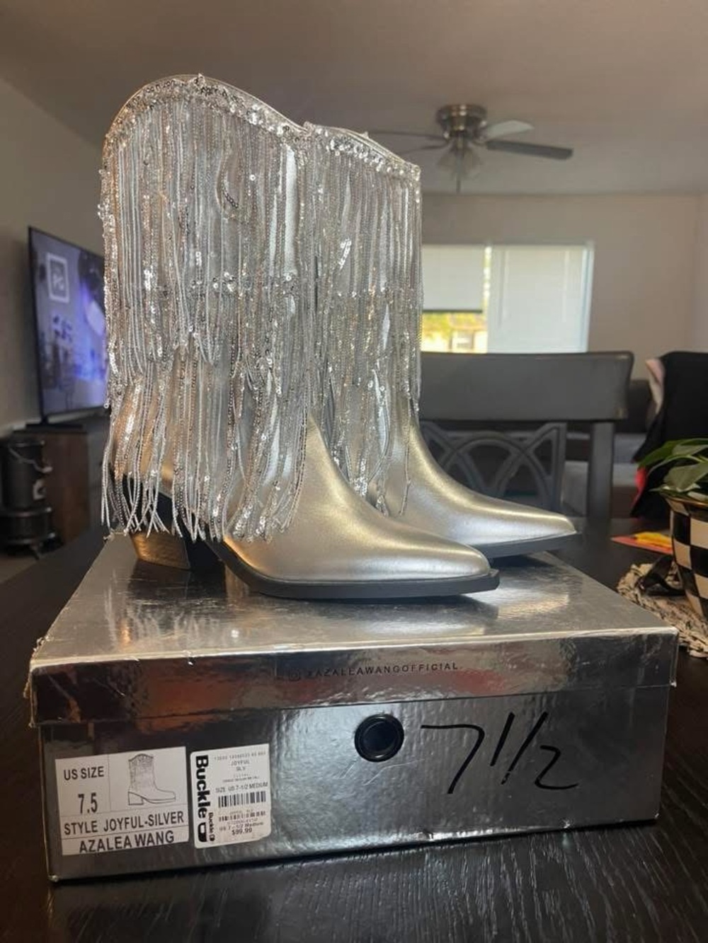 Azalea Wang Joyful Silver Fringe Ankle Boots from The Buckle